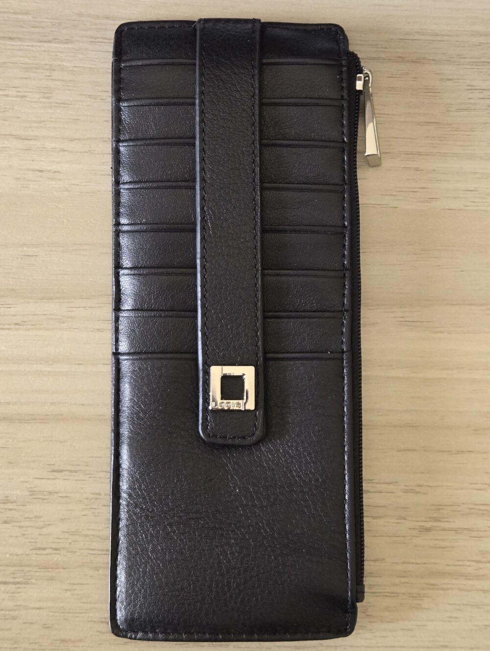 Lodis RFID Black Leather Slim Wallet Card Holder Zip Pocket New
